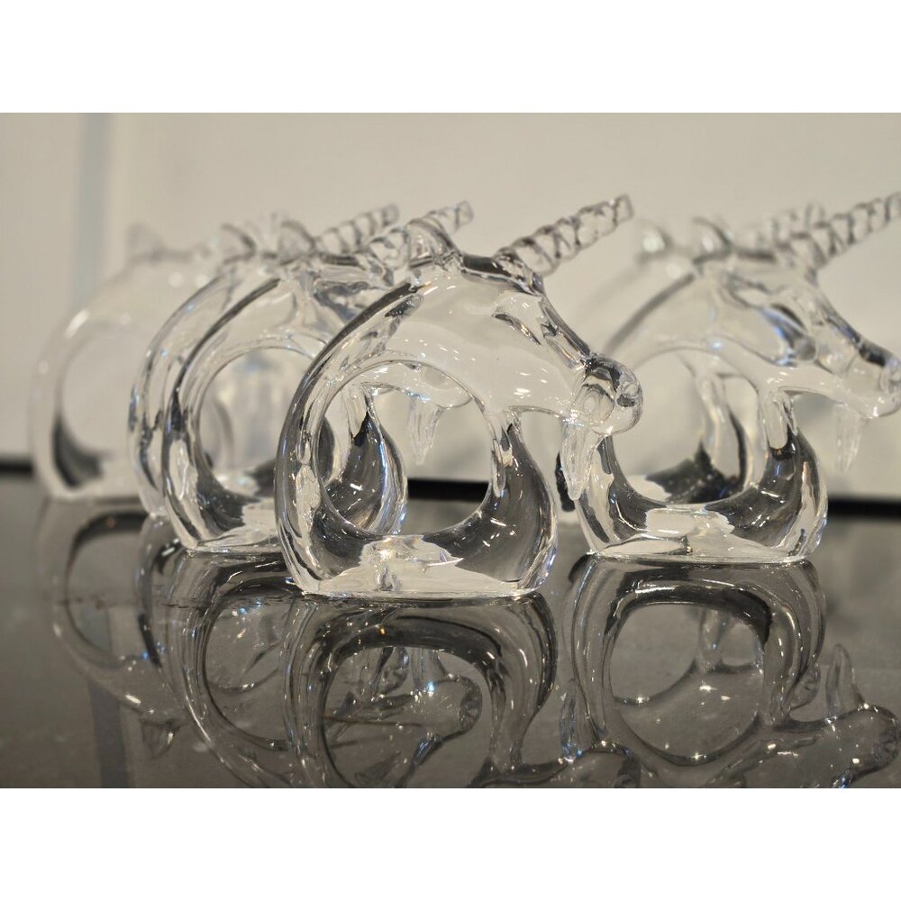 1980s Vintage Bijan Lucite Unicorn Napkin Rings Set of 6 kitschy whimsical